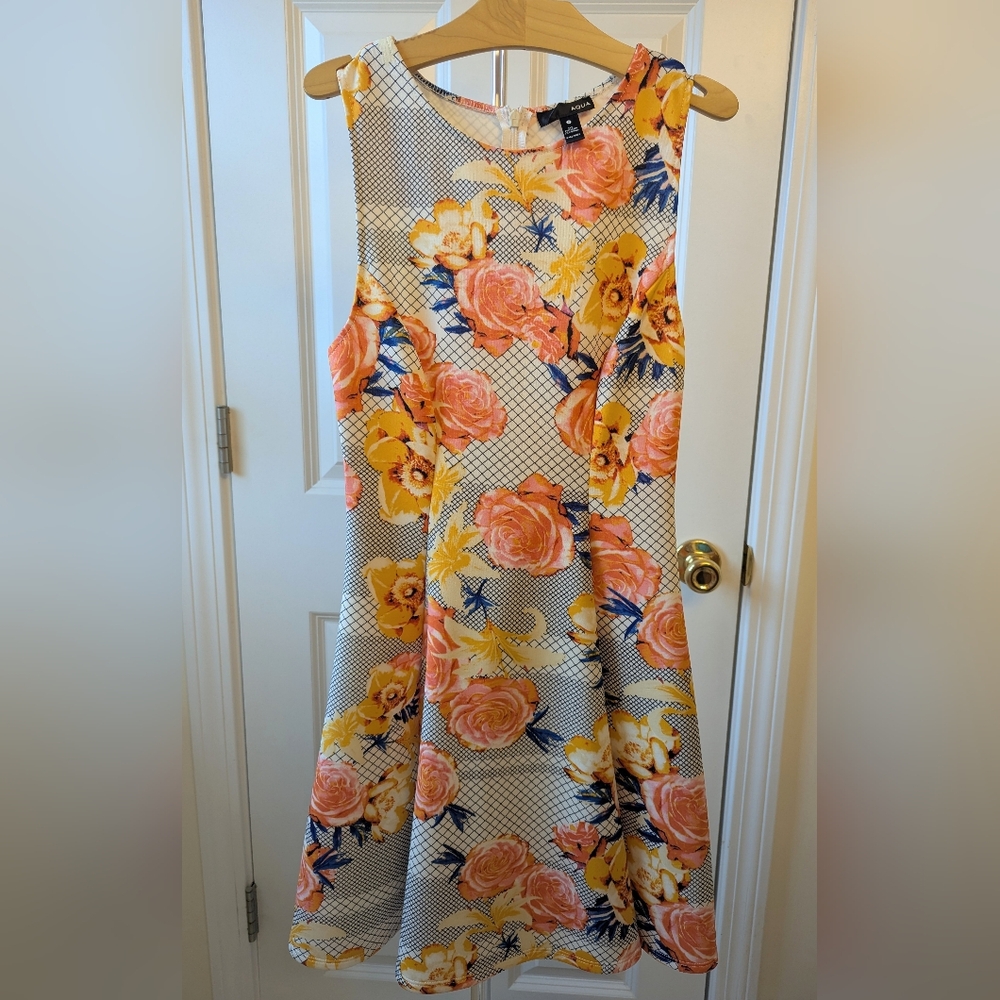 Aqua Pink and Yellow Sleeveless Midi Sundress for Weddings